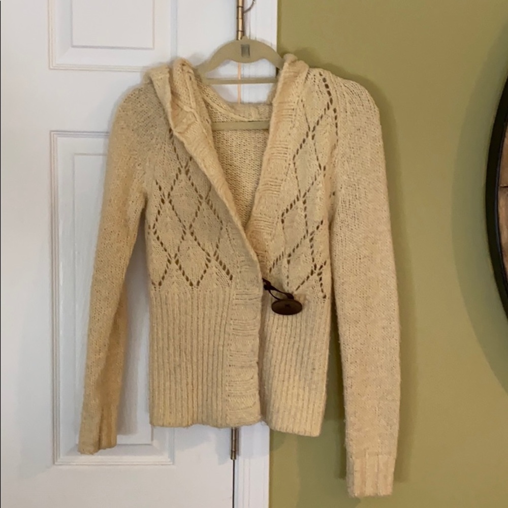 Free People Hooded Sweater Cardigan Cream/Oatmeal